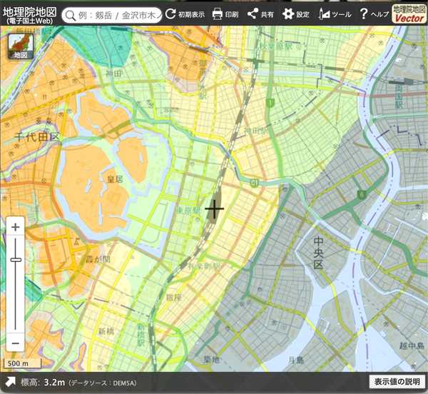東京駅周辺の地形分類図